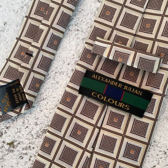 Alexander Julian Colours Men Tie Brown/Beige Tone Necktie Classic Tie - Picture 7 of 10